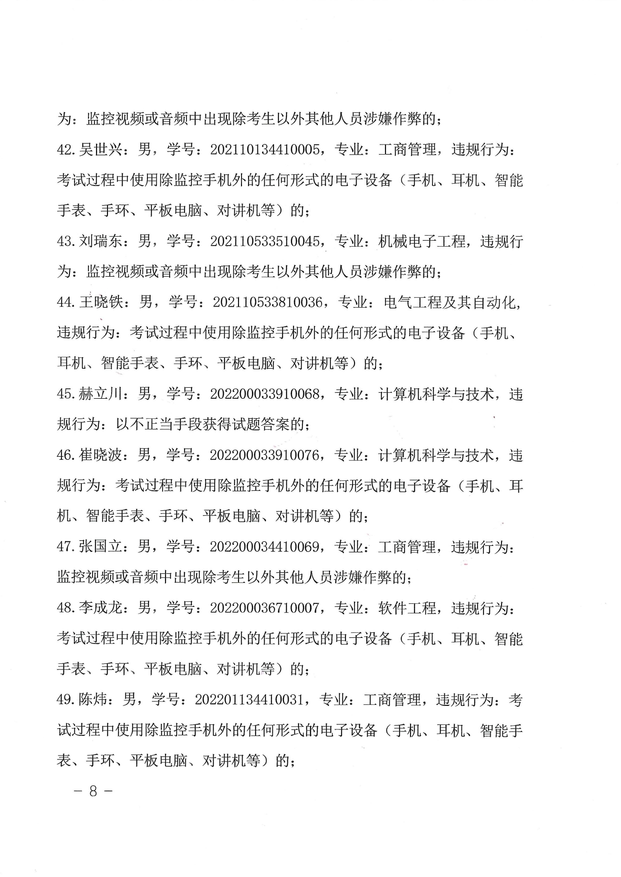 关于对在2022年10月试点高校网络教育部分公共基础课全国统一考试中违规的学生的处理决定-带章_page-0008.jpg